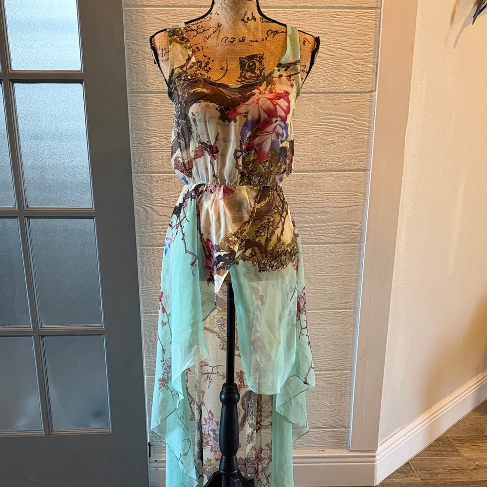 Millau High Low Dress in Floral and Aqua